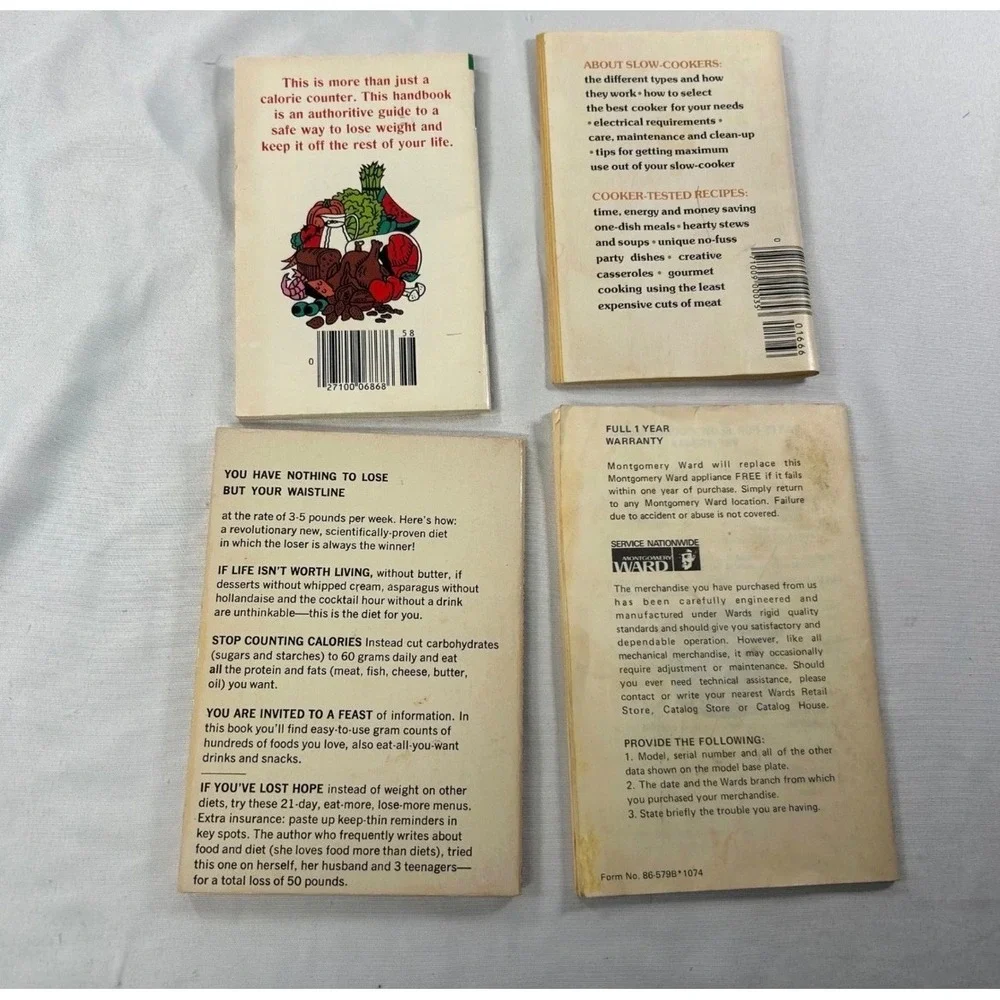 Vintage 70s Pocket Cookbook Lot Calorie Counter Crockery Slow Cooker Manual 4pc